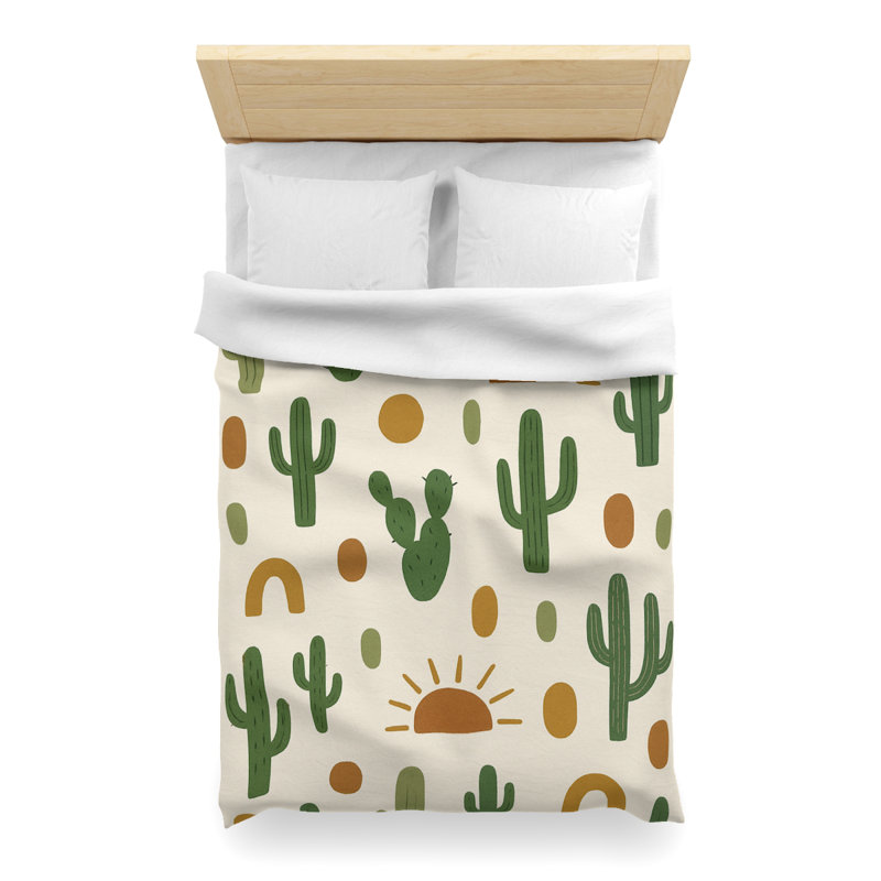 Microfiber Duvet Cover Boho Style, Design 21, Twin XL Duvet Cover, Green/Brown/White