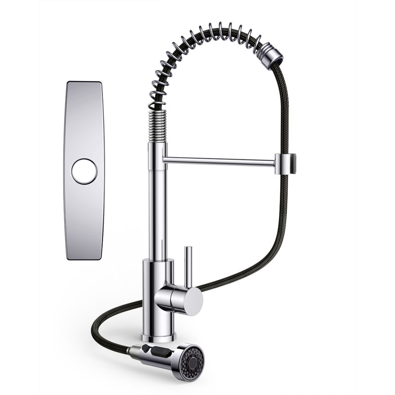 Kitchen Faucet with Pull Down Sprayer, Stainless Steel Kitchen Faucet, Utility Single Handle Spring Sink Faucets 1 or 3 Hole, Kitchen Faucets for Farmhouse Camper Laundry Rv Bar