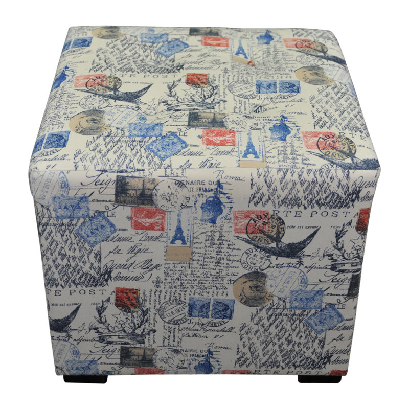 Vintage Print Tufted Upholstered Square Footstool