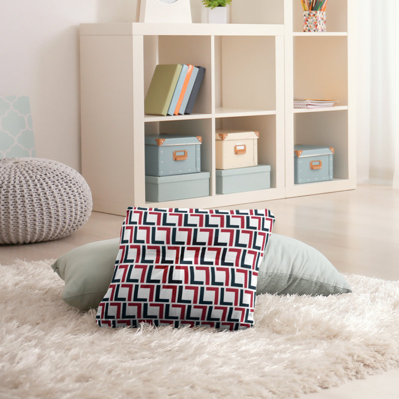 Housse et insert de coussin carré Houston, 30 po x 30 po, Blanc / bleu foncé acier / rouge bataille