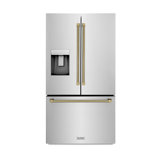 ZLINE Autograph 36 in. Stainless Standard-Depth Fridge w/ Dual Ice Maker & Nickel Helix Handles