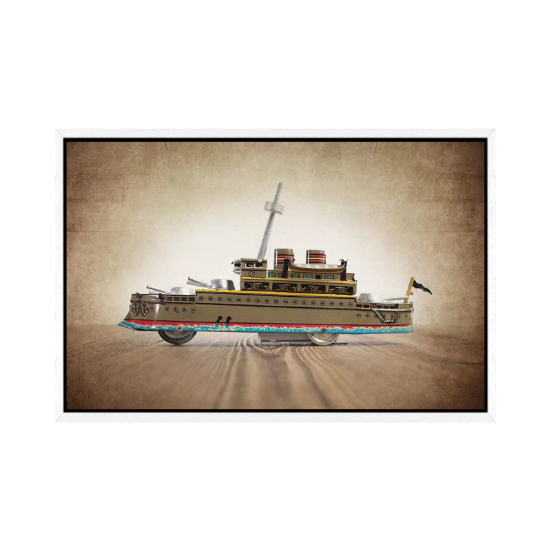 Green Tin Ship - Print on Canvas, 66.04 cm H x 45.72 cm W, White Framed