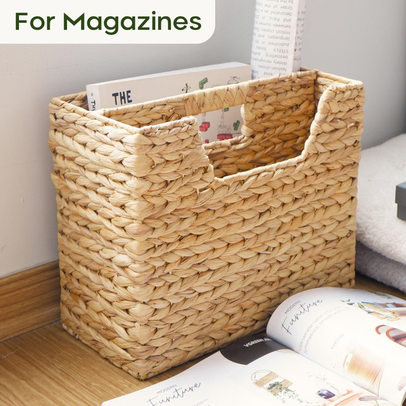 Hand-Woven Water Hyacinth Storage Box And File, Book, Newspaper, File Organizer, Decorative Storage Box With Handle