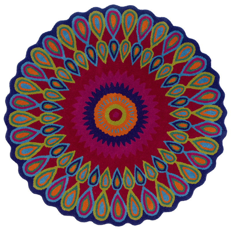 Tapis rose / vert / bleu en laine touffeté à la main Ebright, Rond 5 pi
