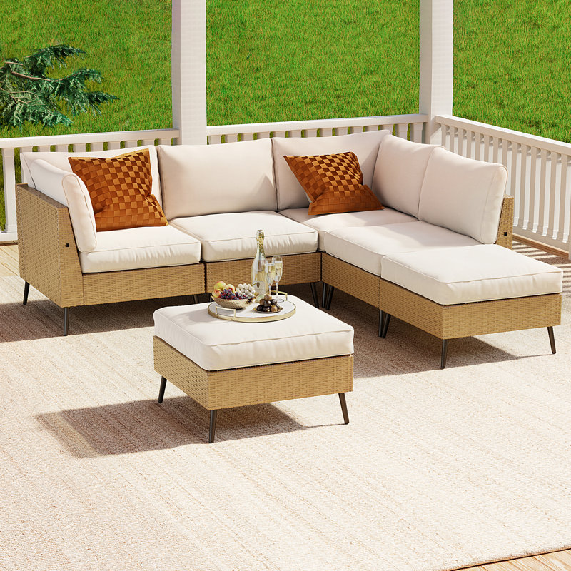 Zahro 6 - Person Outdoor Sectional Seating Group with Cushions