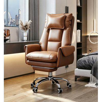 Chaise de bureau moderne en similicuir de luxe moderne, chaise de bureau pivotante rembourrée à haut dossier avec base en métal chromé pour poste de travail à domicile
