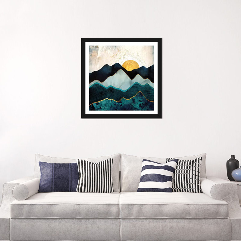 Glacial Hills - impression d'art graphique, 24" H x 24" W x 1" D, Blanc, Black Framed Paper