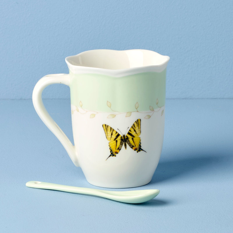 Lenox Butterfly Meadow Green Mug & Spoon, Set of 2