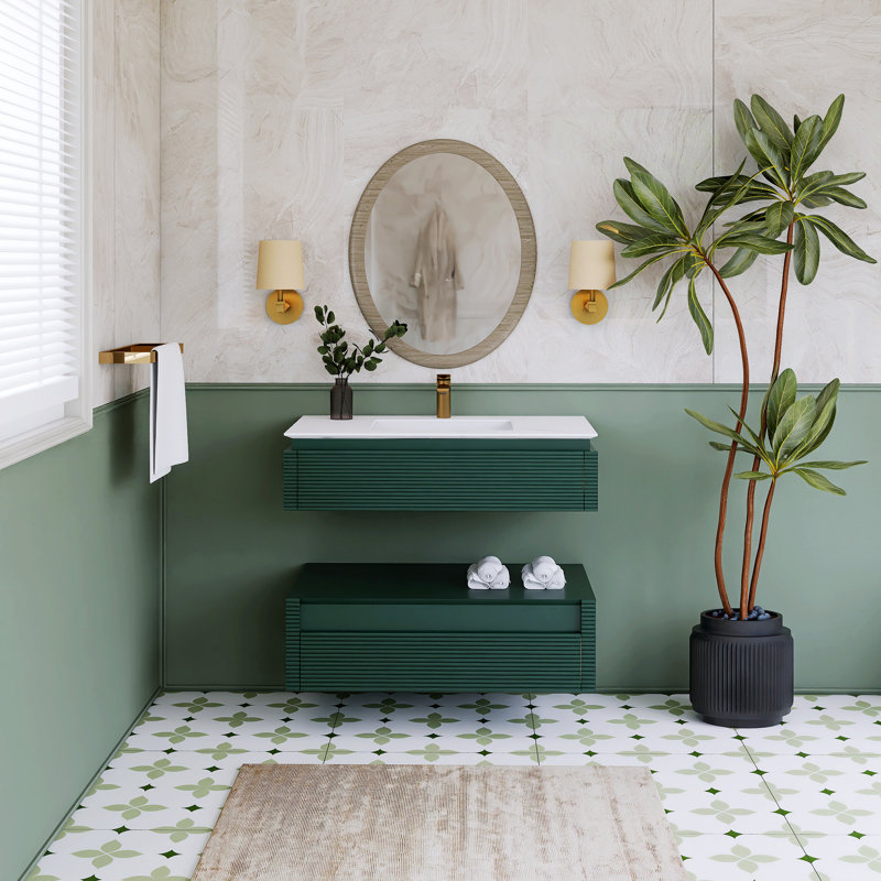 Meuble-lavabo mural simple 36 po avec comptoir en marbre 36 po, Vert