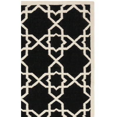 Rodgers Hand Woven Flat Weave Wool/Cotton Geometric Rug in Ivory/Black