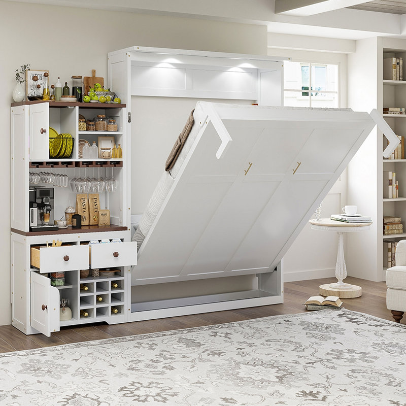 Grand lit escamotable avec armoire de rangement