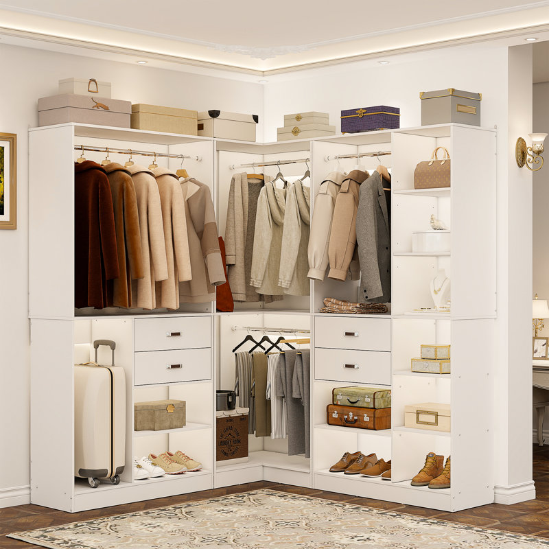 Selestina 110'' Closet System with Wooden Drawers, White