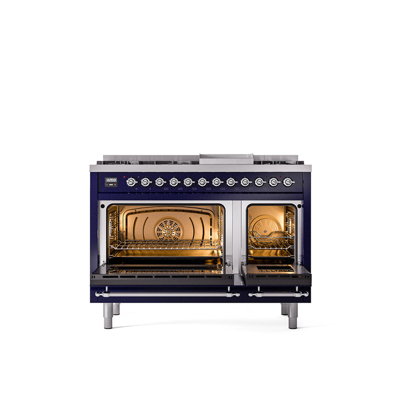 ILVE Nostalgie II 48 Dual Fuel Range , Midnight Blue/Chrome, Liquid Propane