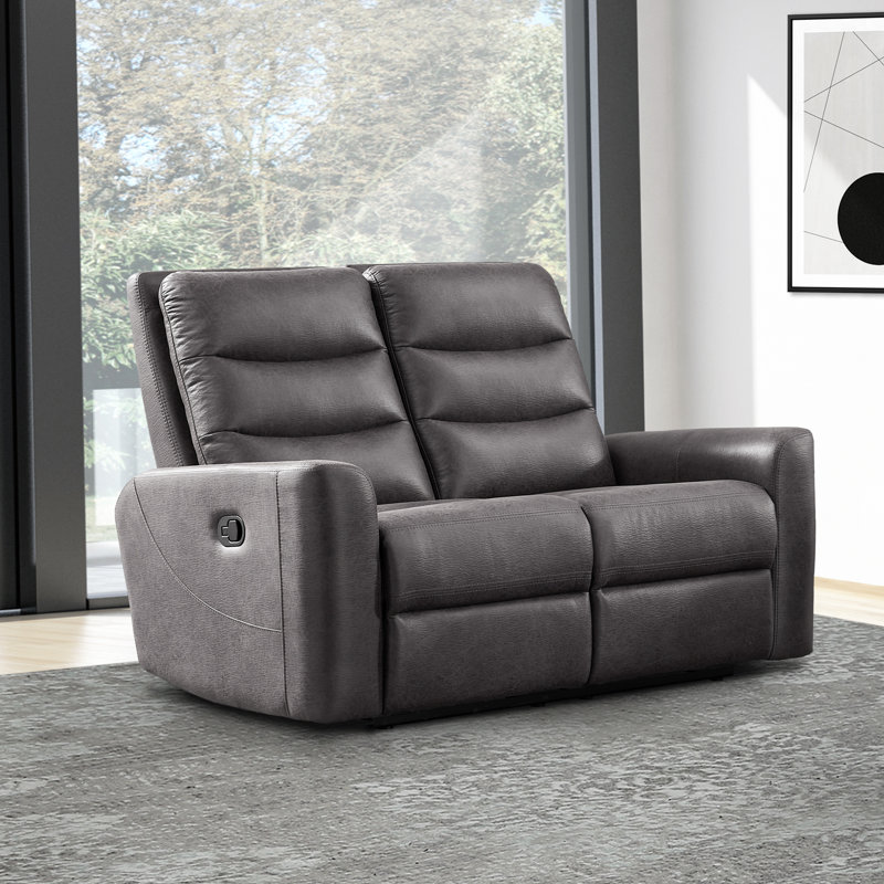 Aldah 58.5" Square Arm Reclining Sofa, Gray Polyester