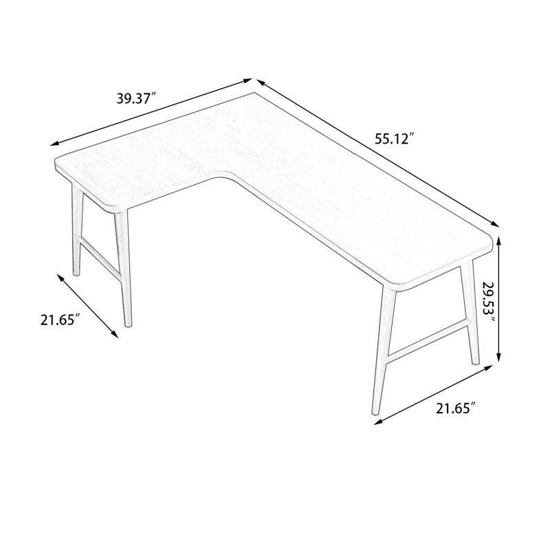 Bureaux en bois massif en L Burlywood, H 29,53 po x l 55,12 po x P 39,37 po, Retour à gauche