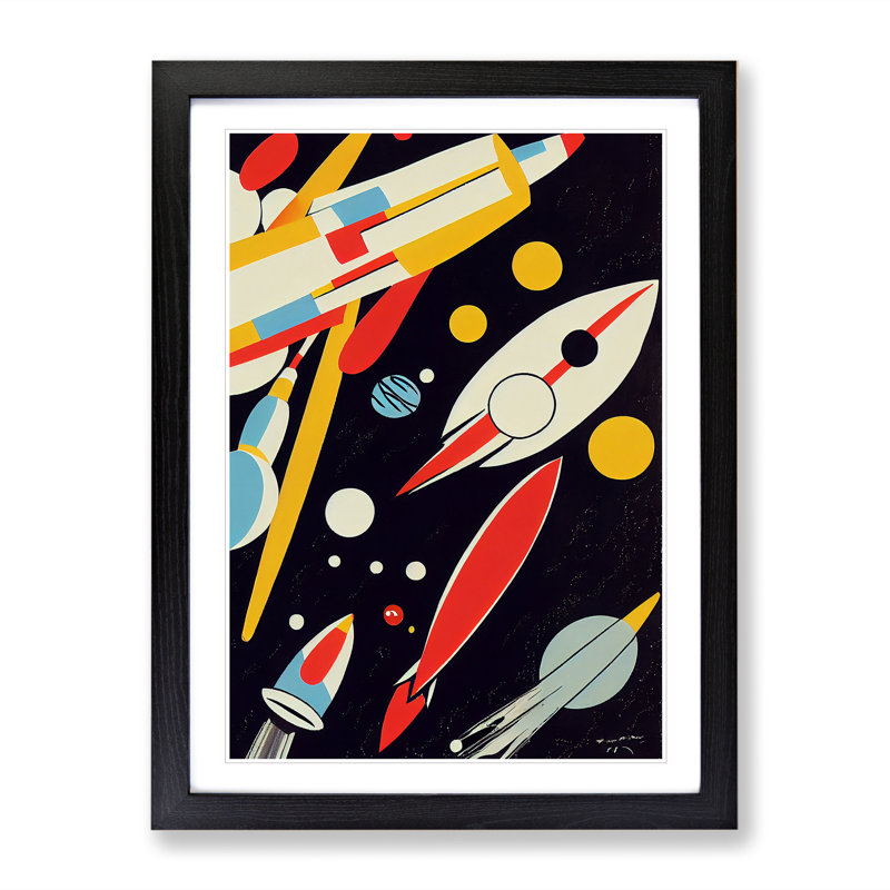 Abstract Spaceship Rocket No.3 - Single Picture Frame Painting, Black Framed, 64cm H x 46cm W x 2cm D