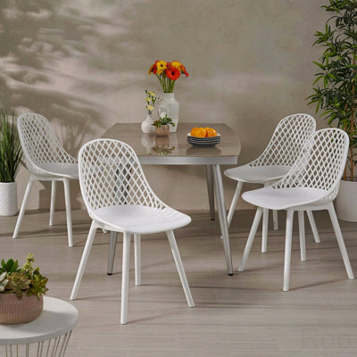 Set Of 4 Weather-Resistant Minimalist Patio Chairs for Backyard - White