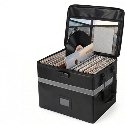 Boîte de rangement pour disques vinyles en vinyle avec serrure, organisateur de disques ignifuge résistant à l'eau pour plus de 150 disques simples