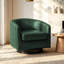 Fauteuil pivotant Frankie en similicuir vert avec base en bois massif-278227327