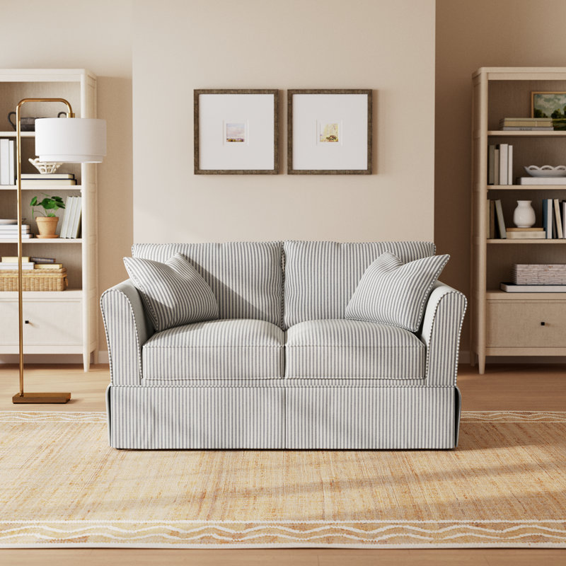Shelby Upholstered 60'' Sofa, Cruise Gray Striped
