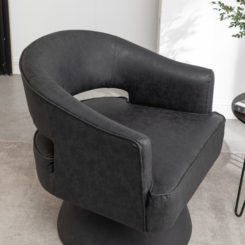 Kiersten Faux Leather Swivel Barrel Chair, Black Faux Leather, 1