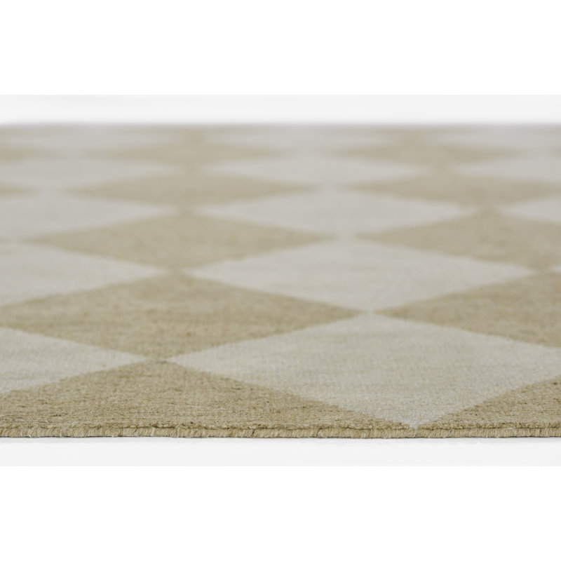 Winnie Wool Checkered Area Rug in Beige/Tan, Rectangle 6'3" x 9'