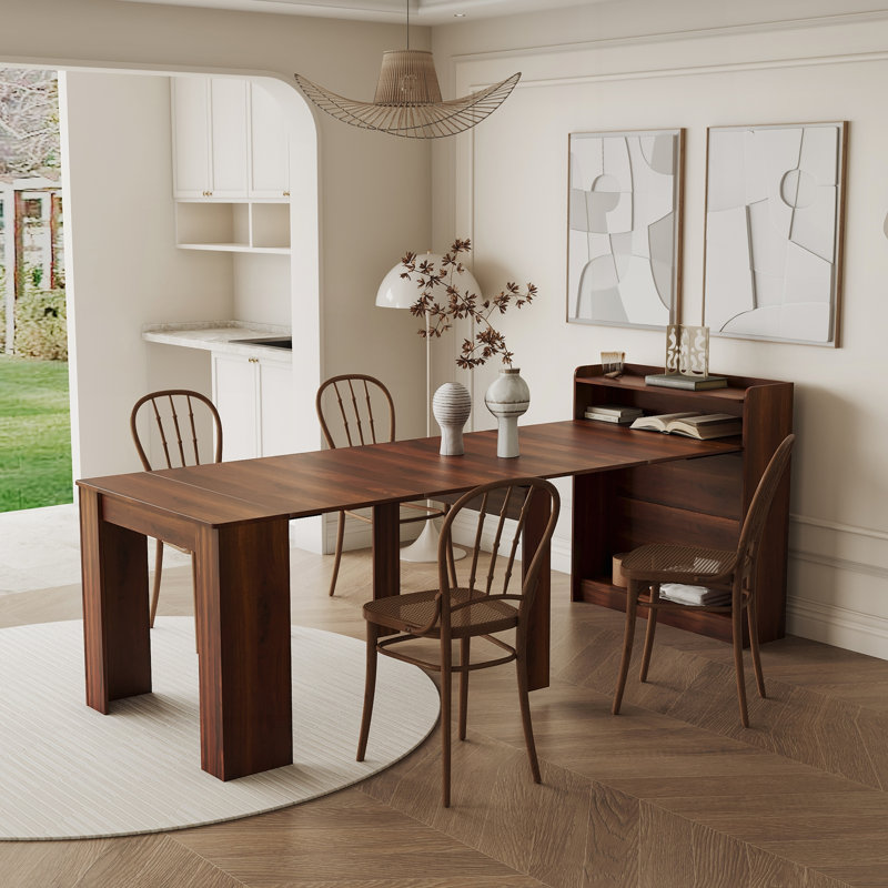 Table de salle à manger extensible moderne avec rangement, Brun