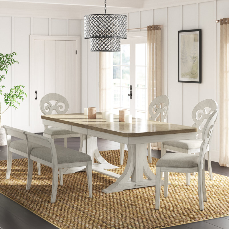 Harlowe 6 Person Trestle Dining Table Set w/ 18" Removable Leaf