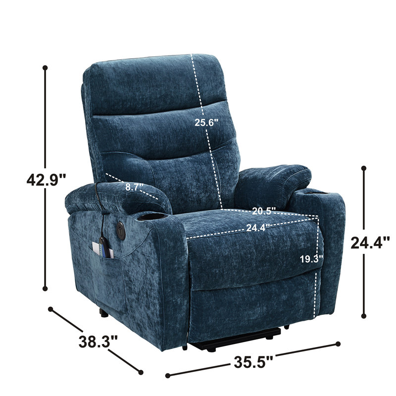 Upholstered Heated Massage Chair, Dark Blue Polyester