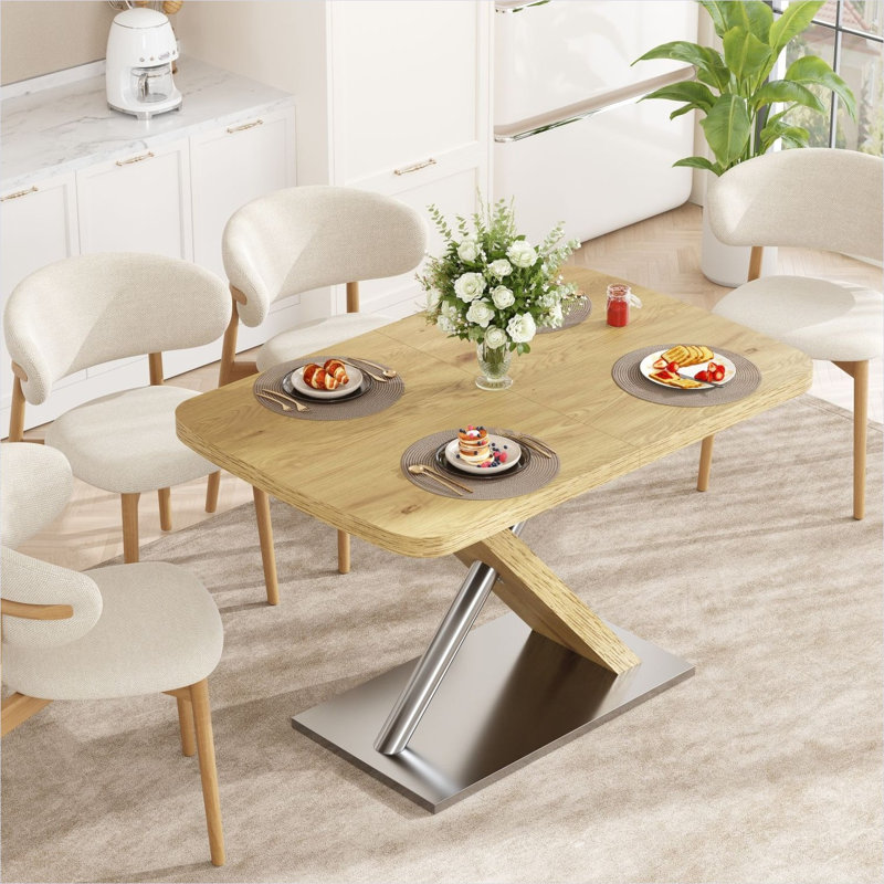 Table de salle à manger extensible à finition en bois avec base en acier, sièges 4-6, conception rétractable pour les rassemblements