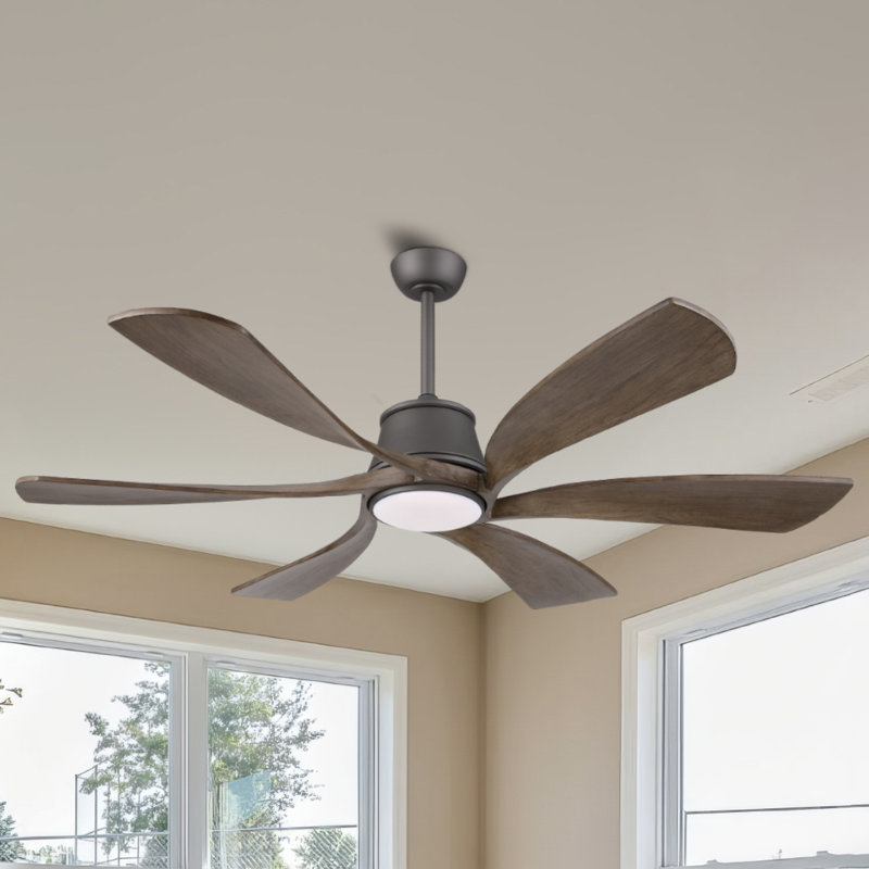 Ventilateur de plafond Hydle 60, Gris mat avec pales en bois gris