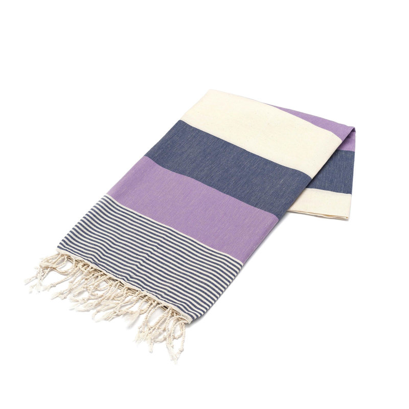 Serviette de plage 100% coton Clery, Crème / gris / bleu