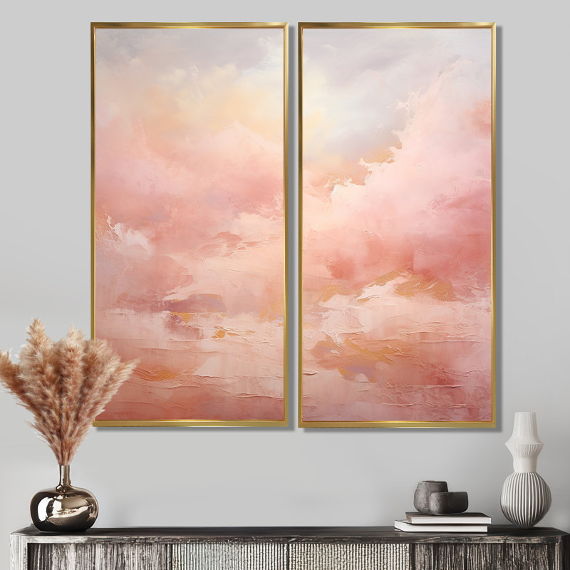 Palette, nuage rose, horizon, art mural moderne blanc, H 40 po x l 40 po, Impression encadrée flottante, Doré
