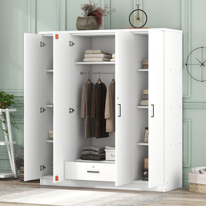 Armoire 4 portes avec 1 tiroir, Blanc