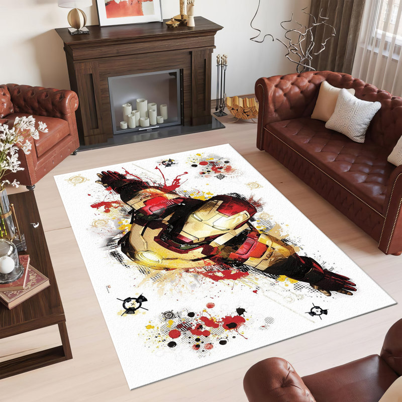 Chic Non-Woven Thin Type Printed Rug with an Abstract Geometric Design in Vibrant Colors for Home and Office Decor