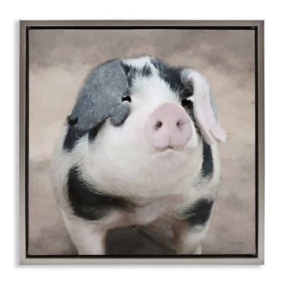 Portrait de porcelet tacheté, encadré doré sur toile flottante, design par Lori Deiter