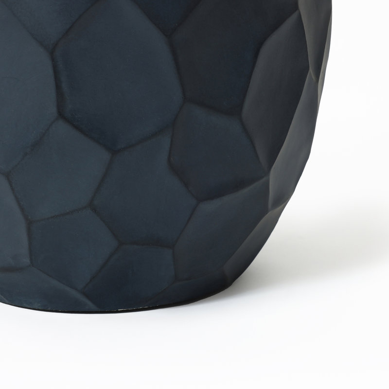 Jarmal 14.6'' D Round Geometric Black Planter, Indoor Outdoor Plant Pot with Drainage Hole, Black
