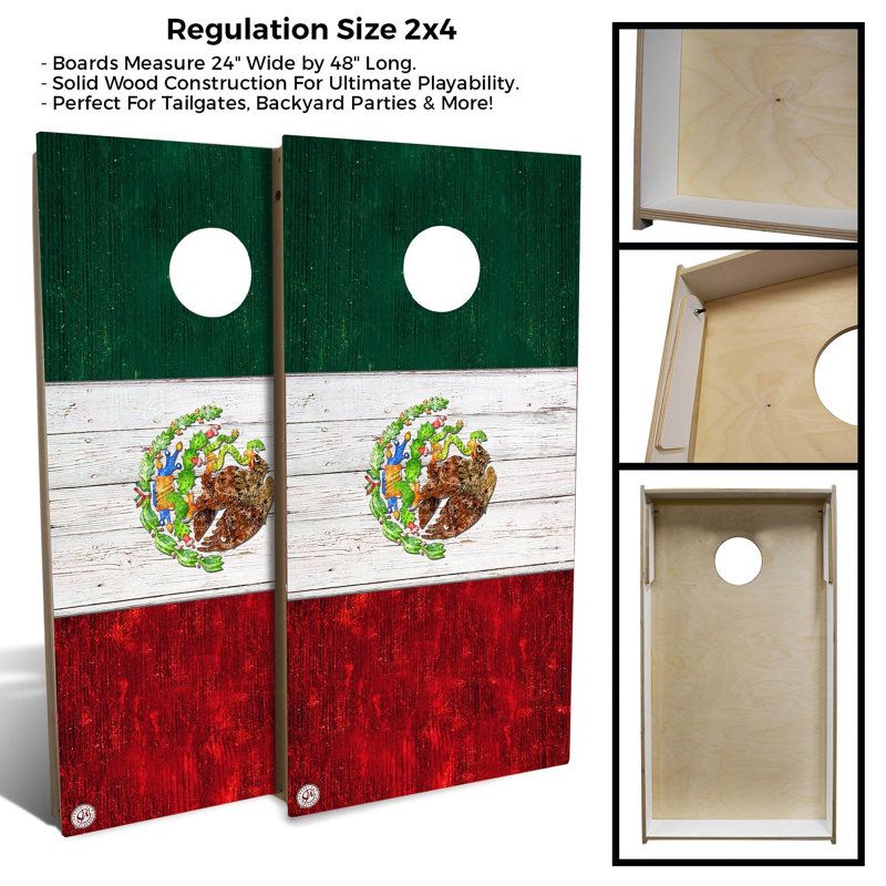 Ensemble de 2 panneaux de cornhole à thème drapeau 2 pi x 4 pi avec étui et lumières, Vert/rouge, Mexique
