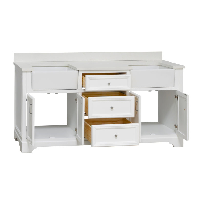 Ensemble de meuble-lavabo double 72 po Emiliano, Blanc, Quartz