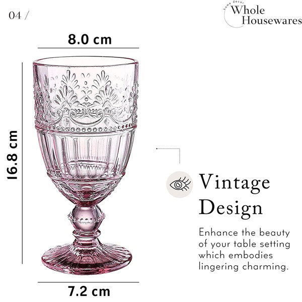 Whole Housewaress | Colored Water Glass Vintage-Pressed Pattern 8 Ounce Wedding Wine Glass Set of 6- Solid