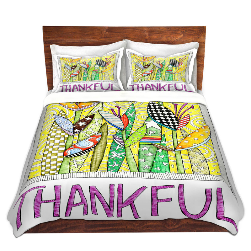 DiaNoche Twin Duvet Cover Sets Microfiber by Marley Ungaro - Thanksful Flowers, Twin Duvet Cover + 1 Standard Sham