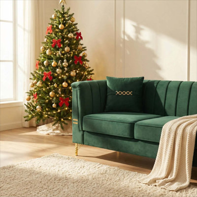 Modern Velvet Upholstered 3-Seat Sofa with Armrest & Pillows
