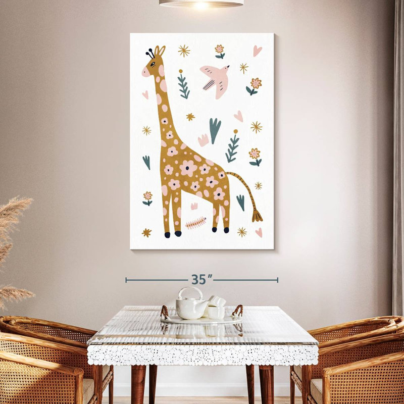 Adorable girafe scandinave sur toile, H 51 po x l 34 po x P 1,25 po