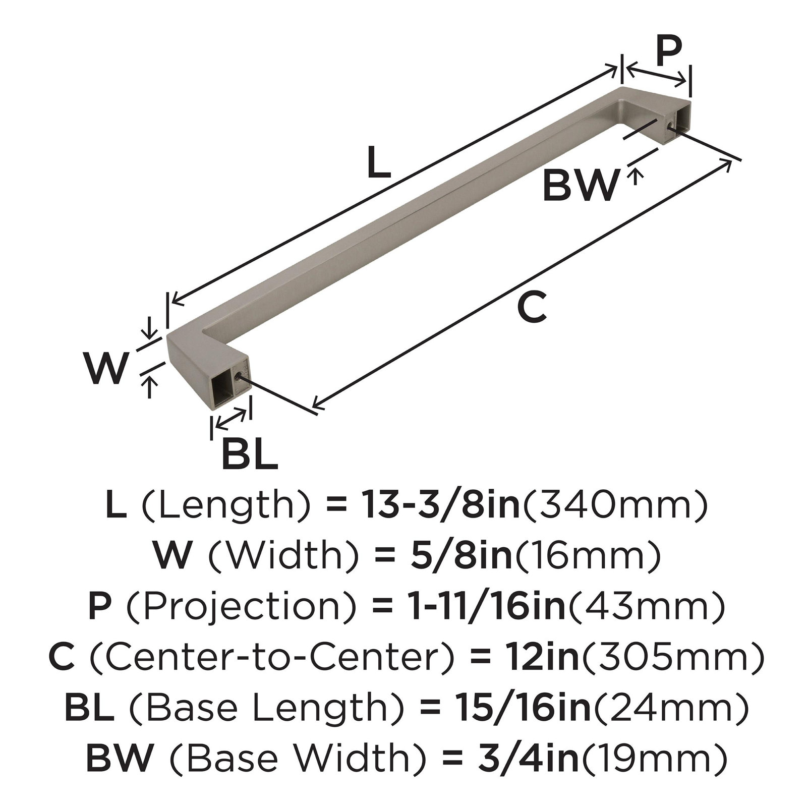 Blackrock Appliance Pull, 12", Satin Nickel