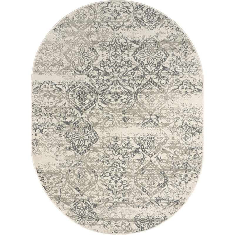 Simons Oriental Power Loom Performance Gray/Beige/Cream Rug, Oval 6'7" x 9'