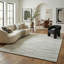 Tapis intérieur rayé gris / crème 7 pi x 10 pi (6 pi 7 po x 9 pi 6 po) Sama Branch Branch, tapis moderne, à poils moyens et résistant aux taches-243424171