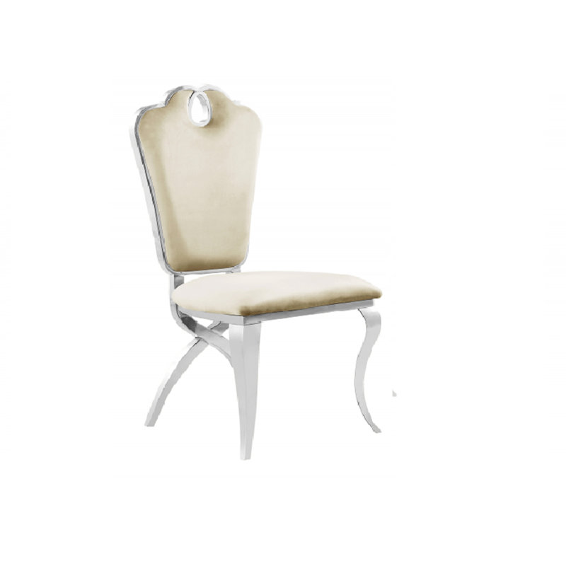 Ensemble de 2 chaises de salle à manger en velours crème avec structure en métal argenté