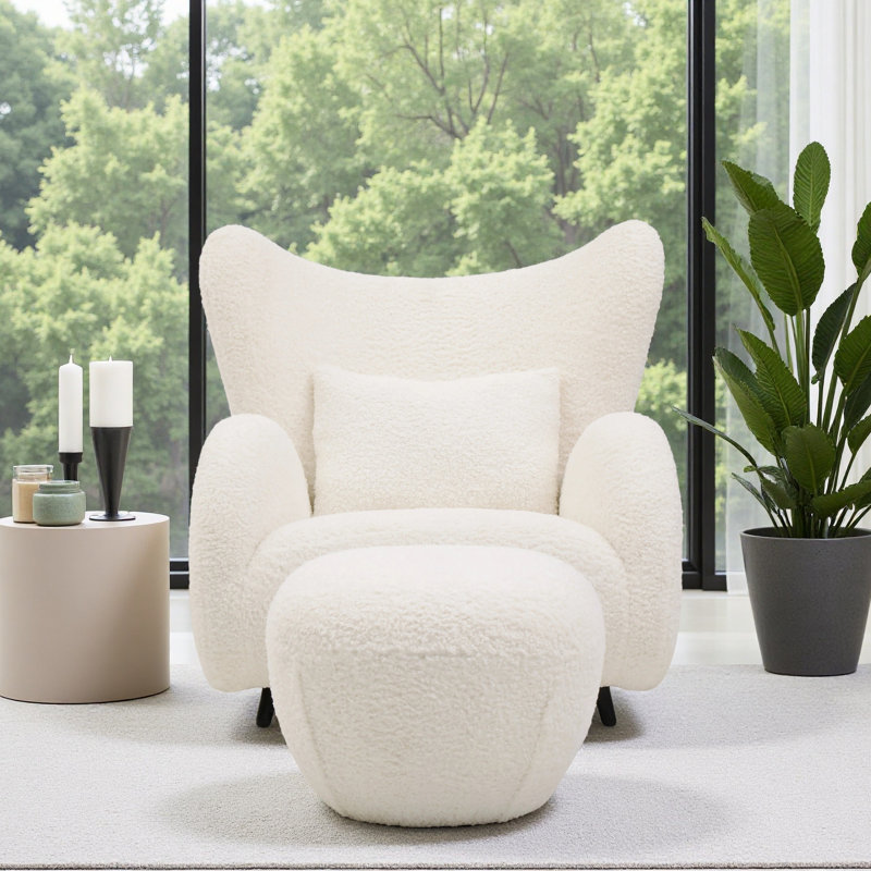 Oversized Modern Teddy Armchair & Ottoman Set, Wingback Chair With 1 Pillow, Yes