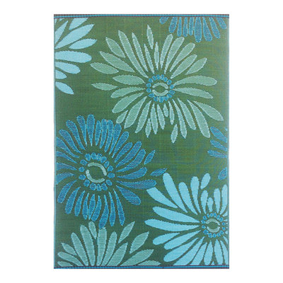 8' X 10' Outdoor Mat, Daisy - Green / Aqua