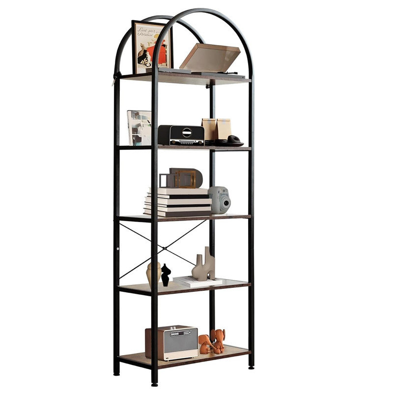 60cm W Metal Standard Bookcase, (5 Shelves) 180cm H x 60cm W x 30cm D, Brown